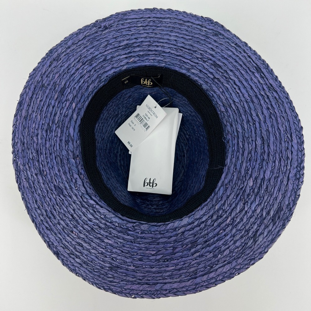 btb Los Angeles Faith Hat Womens S Cobalt NWT Raffia Straw Fedora Sun Summer - Picture 4 of 5